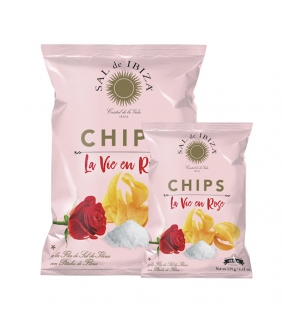 Patatas Chips La Vie en Rose y flor de sal de Ibiza 125gr. Sal de Ibiza. 12un. Delicat Gourmet