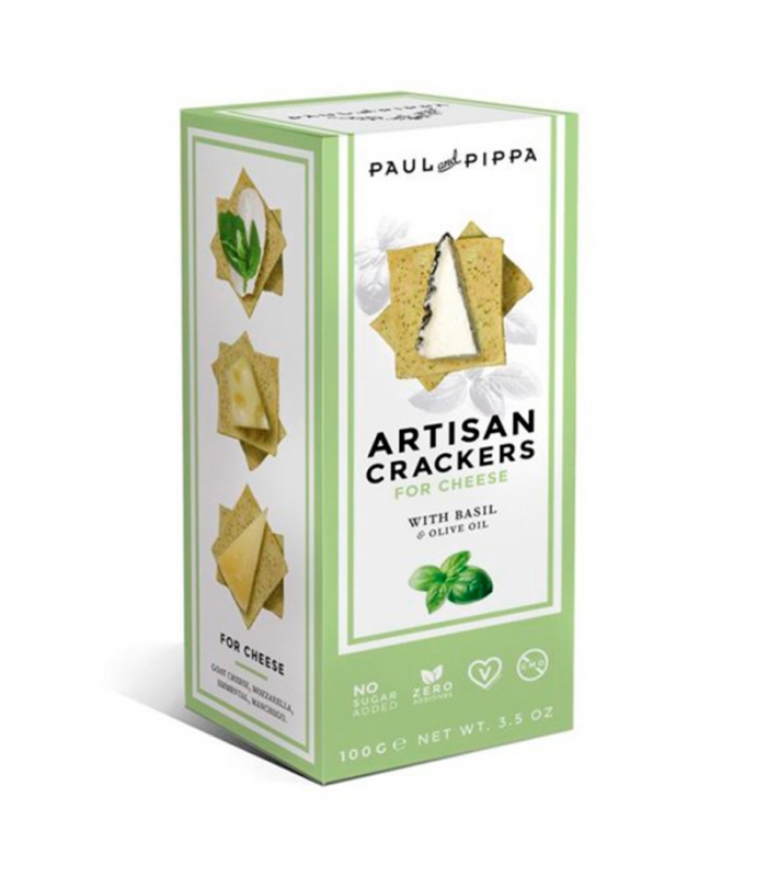 Artisan Crackers con Albahaca 130gr. Paul & Pippa. 10un. Delicat Gourmet