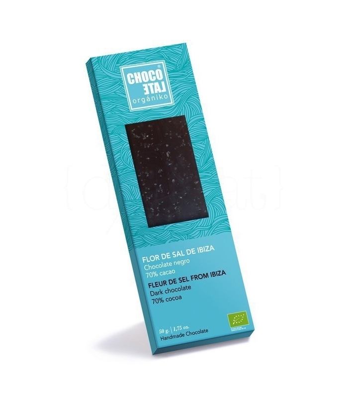 Chocolate Negro 70% Cacao con Flor de Sal de Ibiza 50g. Chocolate Orgániko. 10un. Delicat Gourmet